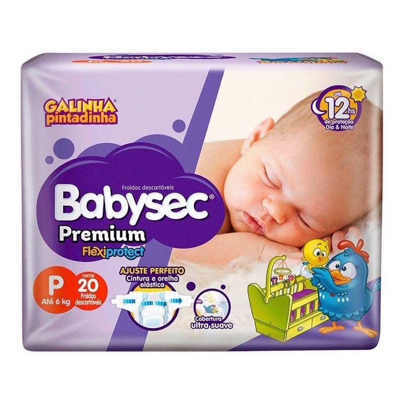 Fralda Premium Flexiprotect Galinha Pintadinha P Babysec - Pacote 20 Unidades